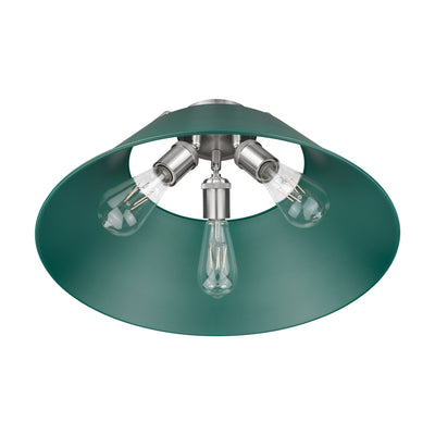 Yep by Golden Lighting Orwell 3-light Flush Mount in Pewter and Pine Green shade - - Golden Lighting