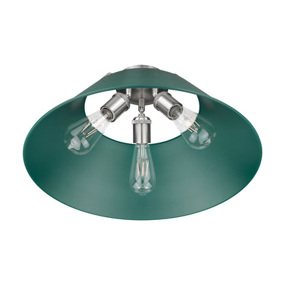 Yep by Golden Lighting Orwell 3-light Flush Mount in Pewter and Pine Green shade - - Golden Lighting