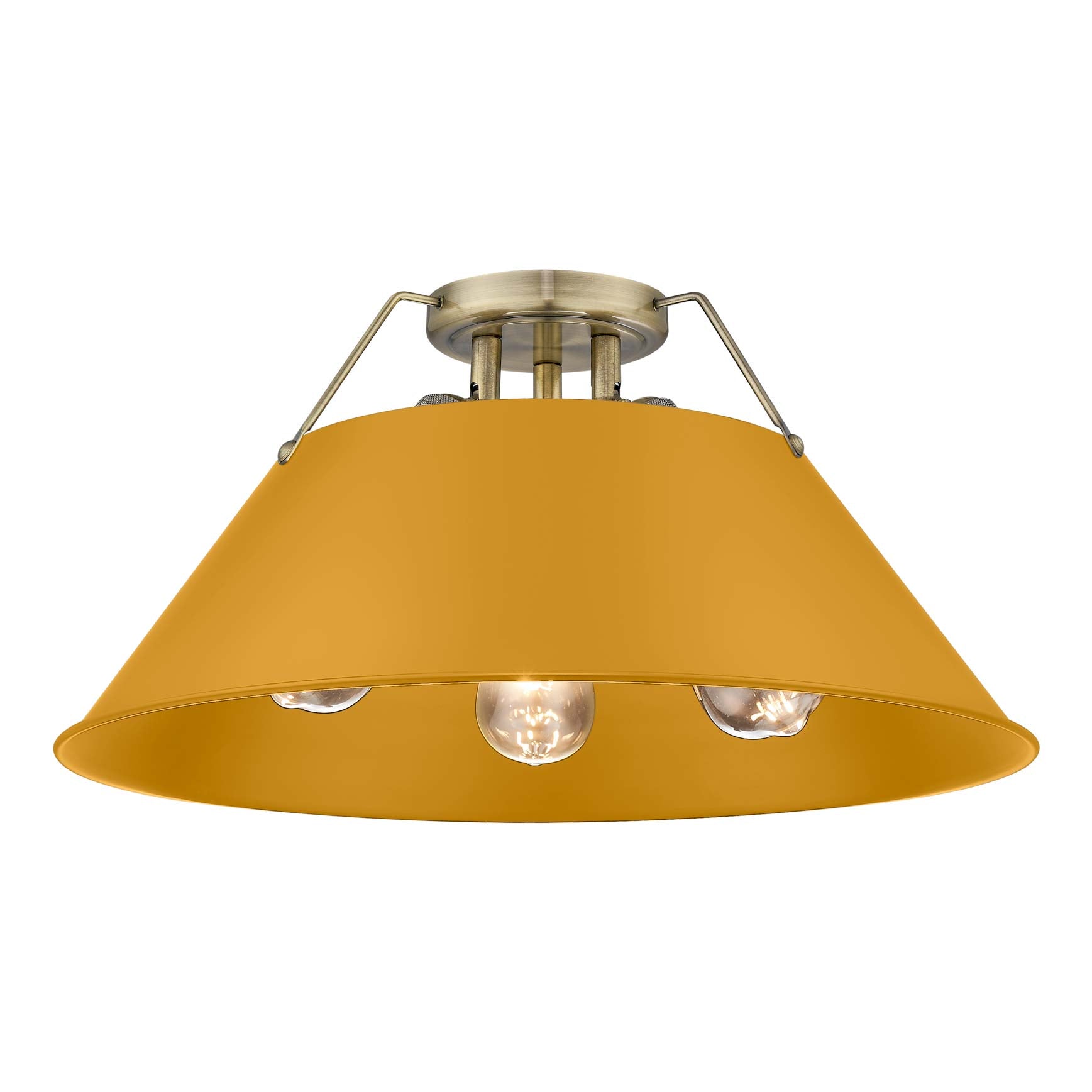 Yep by Golden Lighting Orwell 3-light Flush Mount in Aged Brass and Auric Yellow shade