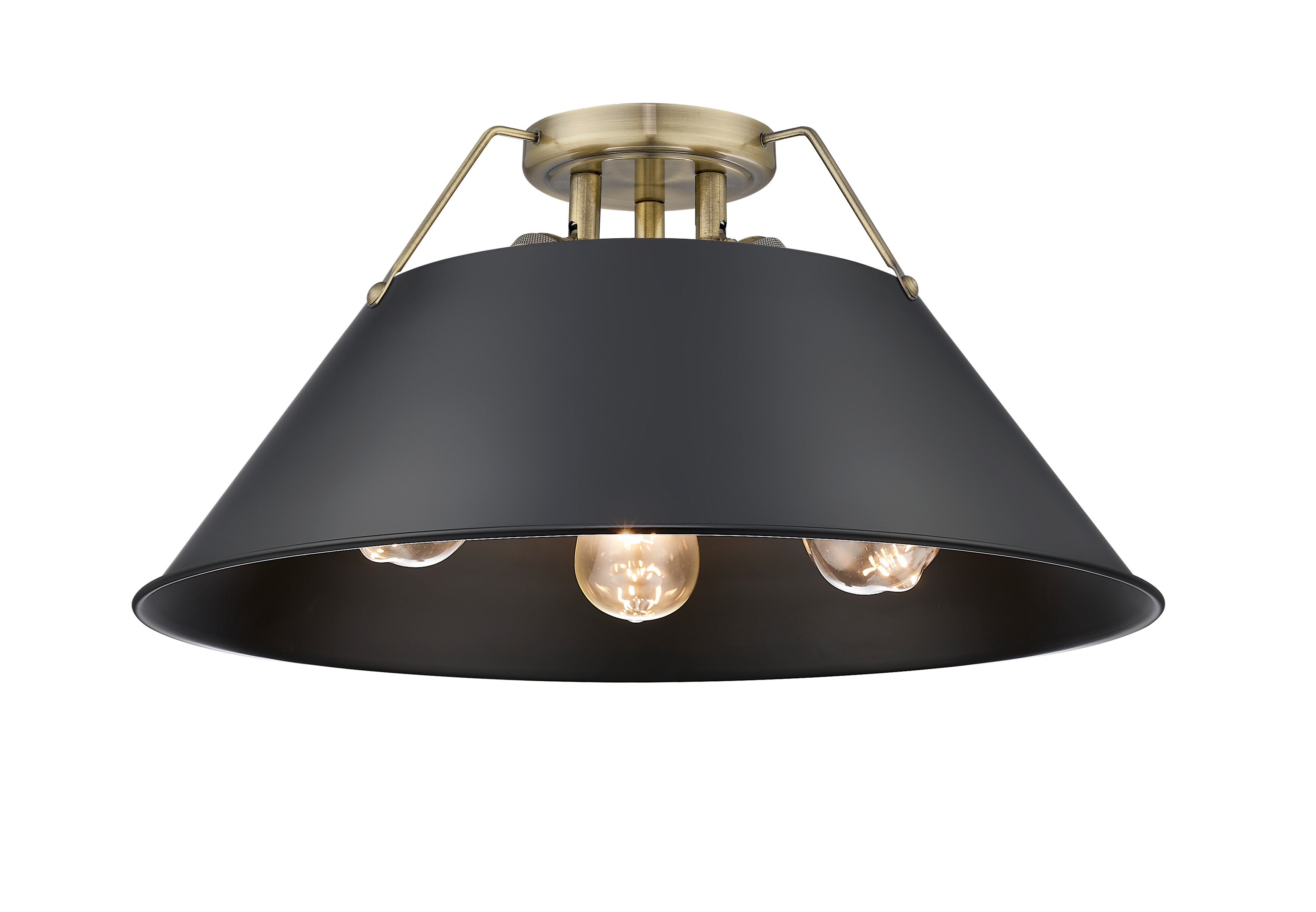 Orwell 3-Light Flush Mount in Aged Brass with Matte Black - - Golden Lighting