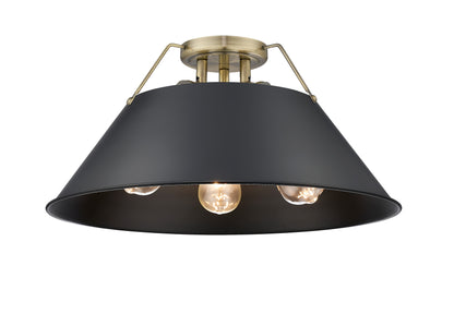 Orwell 3-Light Flush Mount in Aged Brass with Matte Black - - Golden Lighting