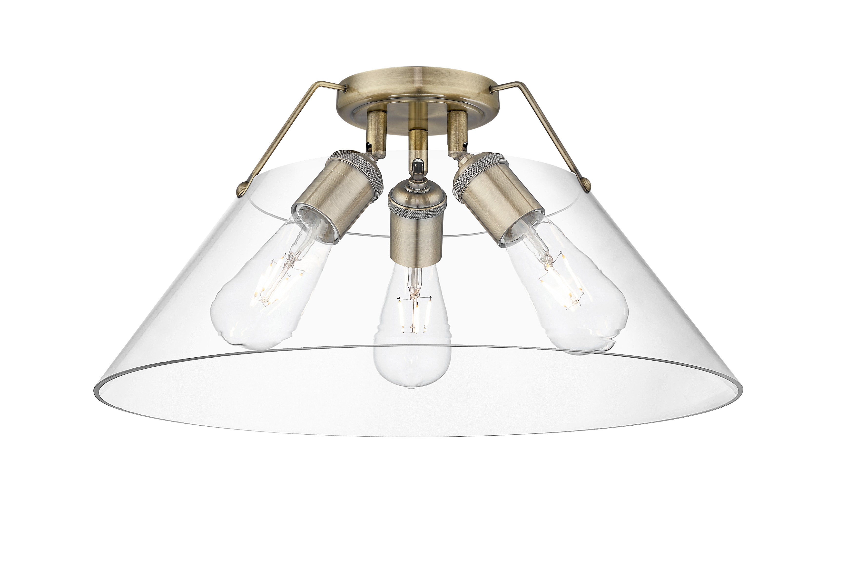 Orwell 3-Light Flush Mount in Aged Brass with Clear Glass - - Golden Lighting