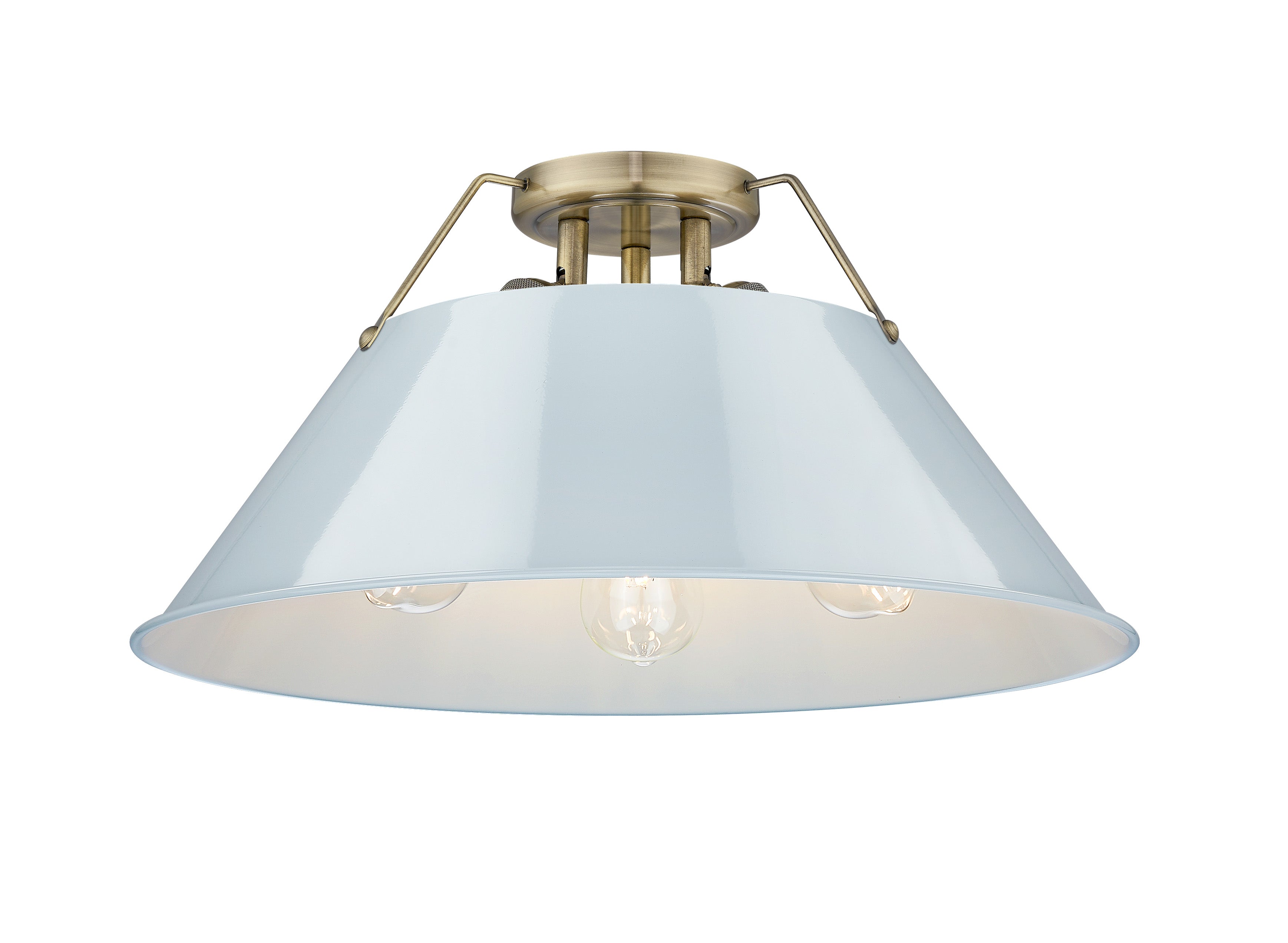 Orwell 3-Light Flush Mount in Aged Brass with Dusky Blue - - Golden Lighting