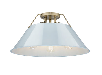 Yep by Golden Lighting Orwell 3-light Flush Mount in Aged Brass and Dusky Blue shade