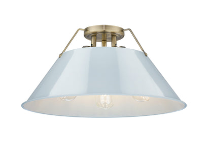 Orwell 3-Light Flush Mount in Aged Brass with Dusky Blue - - Golden Lighting