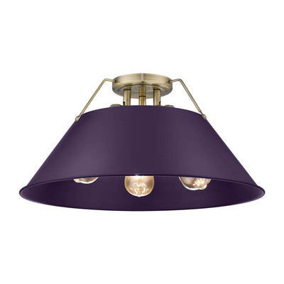 Yep by Golden Lighting Orwell 3-light Flush Mount in Aged Brass and Exotic Purple shade - Default Title - Golden Lighting