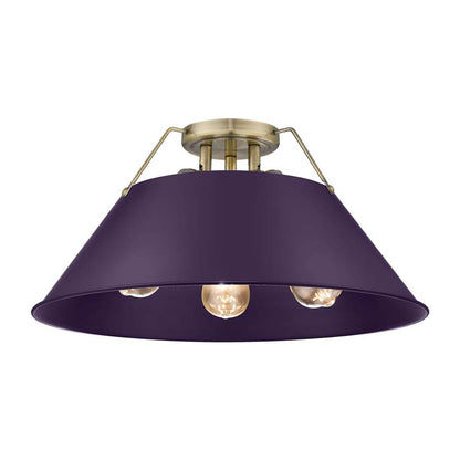 Yep by Golden Lighting Orwell 3-light Flush Mount in Aged Brass and Exotic Purple shade