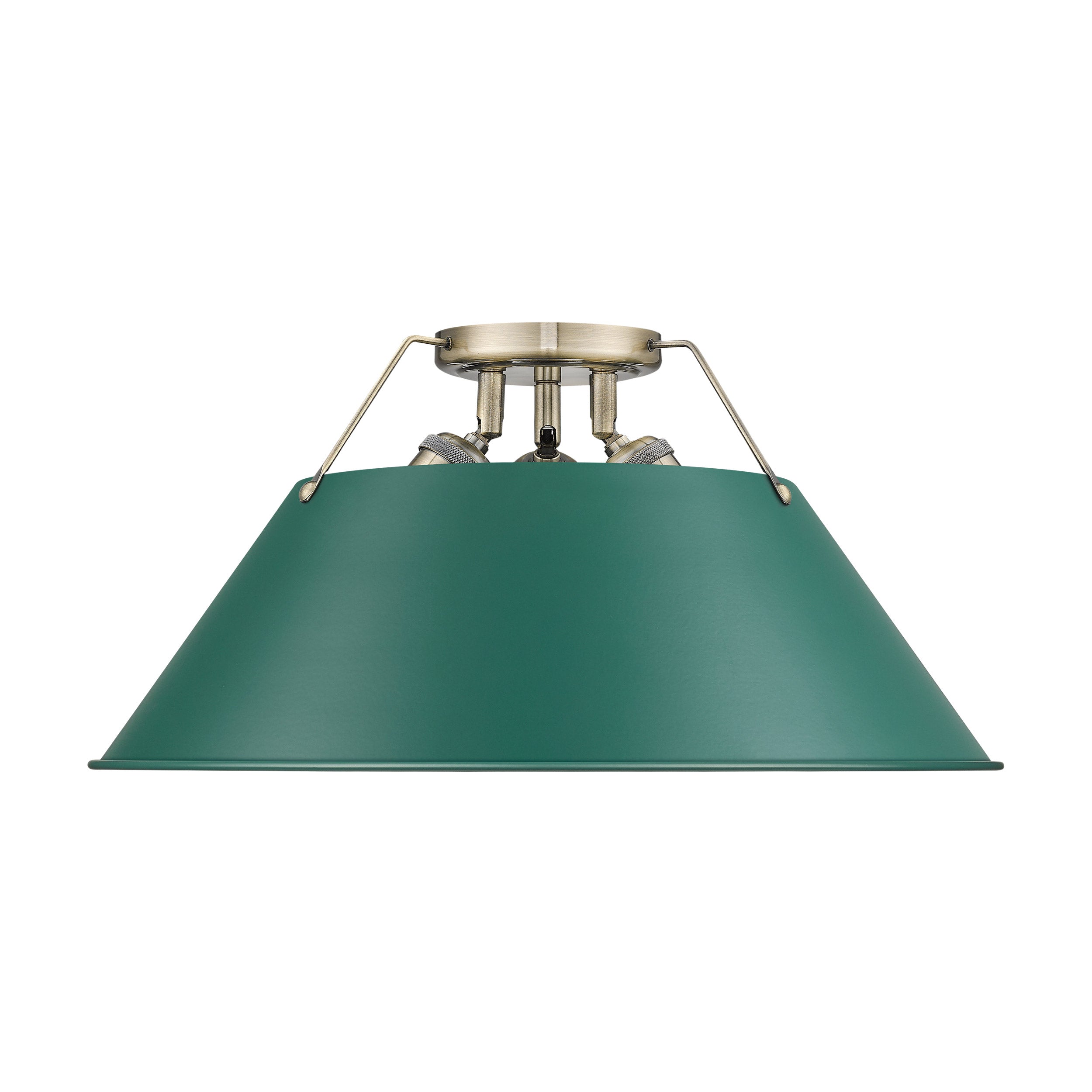 Yep by Golden Lighting Orwell 3-light Flush Mount in Aged Brass and Pine Green shade
