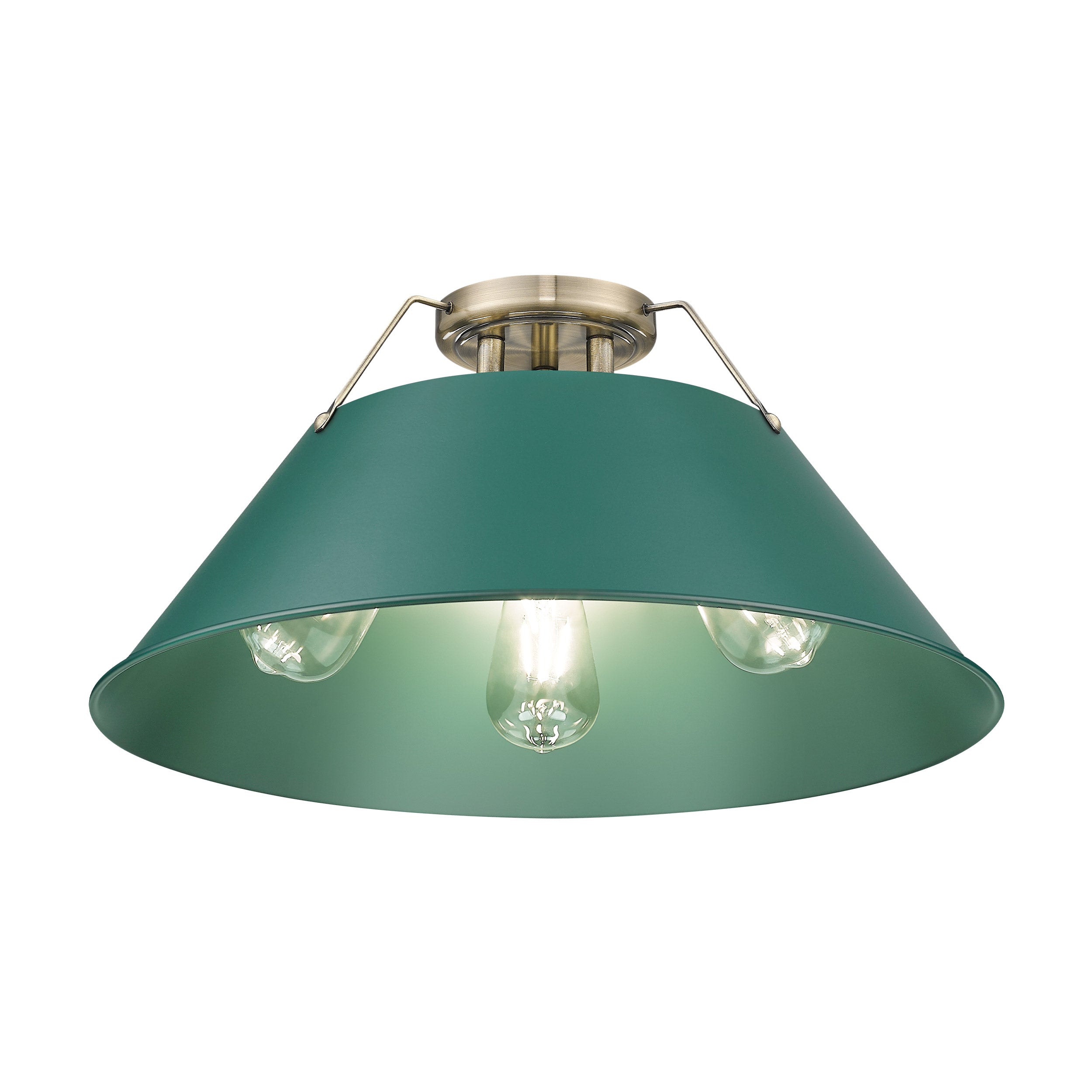 Yep by Golden Lighting Orwell 3-light Flush Mount in Aged Brass and Pine Green shade - - Golden Lighting