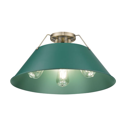Yep by Golden Lighting Orwell 3-light Flush Mount in Aged Brass and Pine Green shade - - Golden Lighting