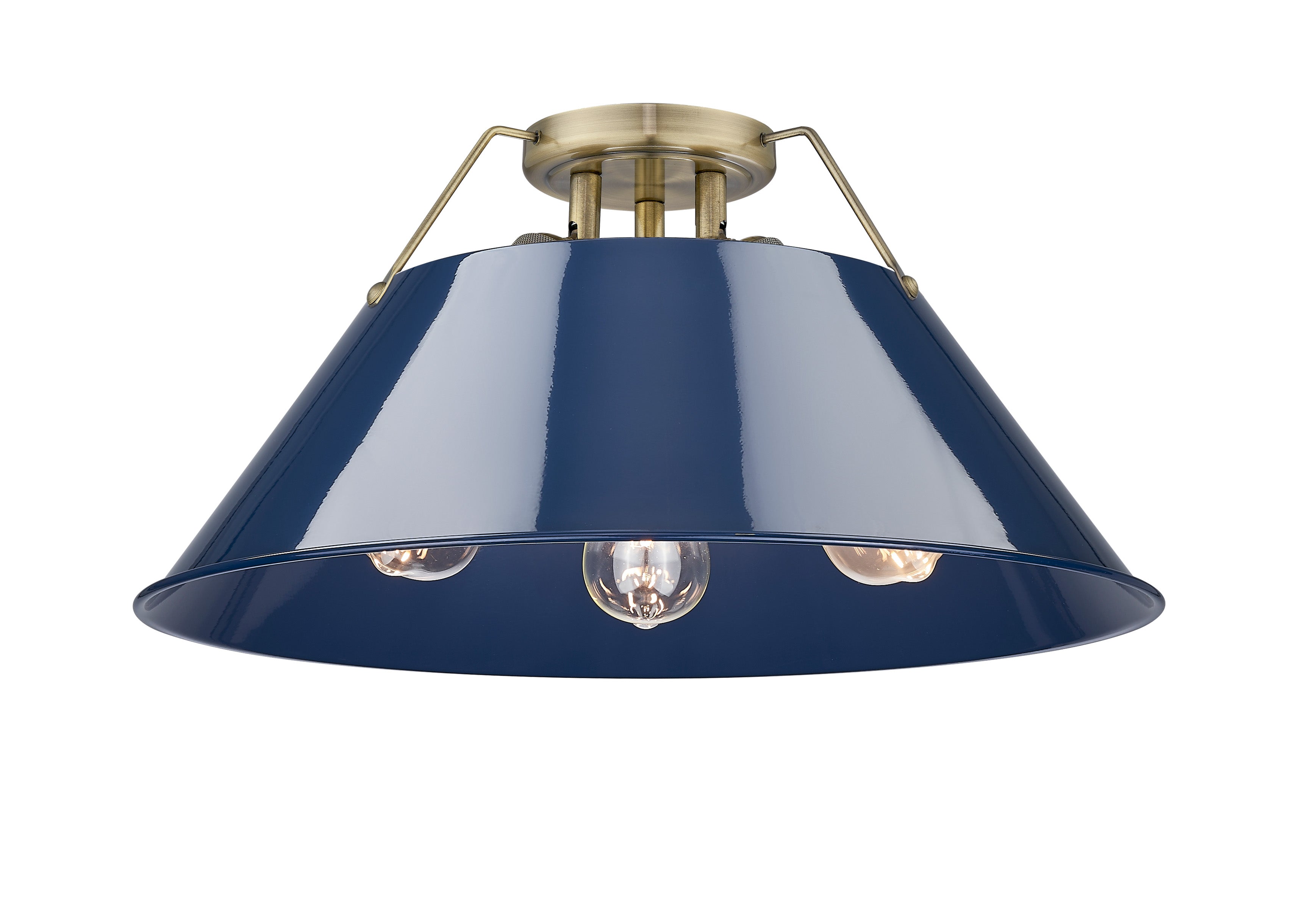 Orwell 3-Light Flush Mount in Aged Brass with Matte Navy - - Golden Lighting