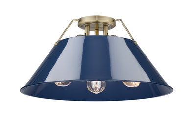 Yep by Golden Lighting Orwell 3-light Flush Mount in Aged Brass and Navy Blue shade - Default Title - Golden Lighting