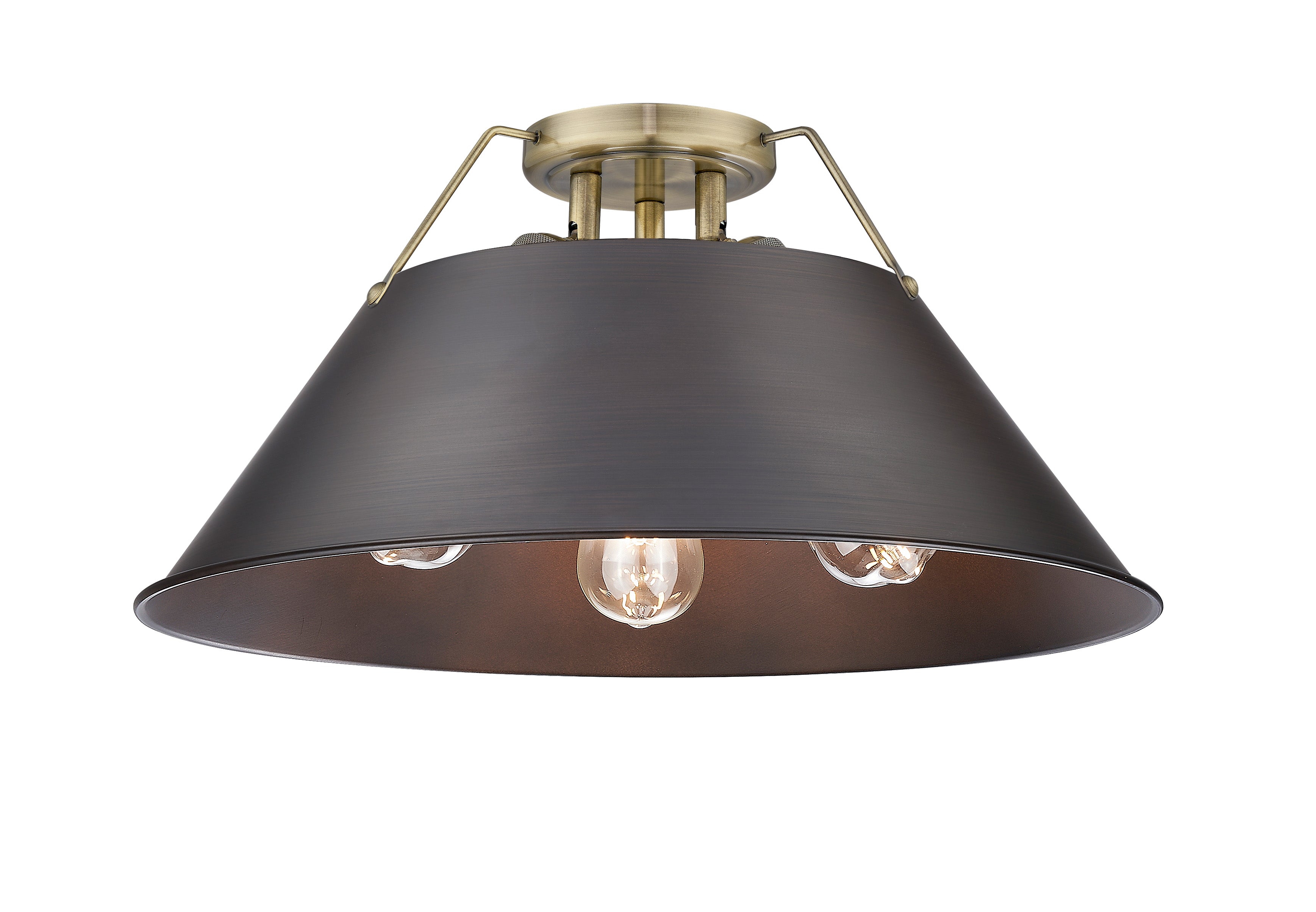 Orwell 3-Light Flush Mount in Aged Brass with Rubbed Bronze - - Golden Lighting