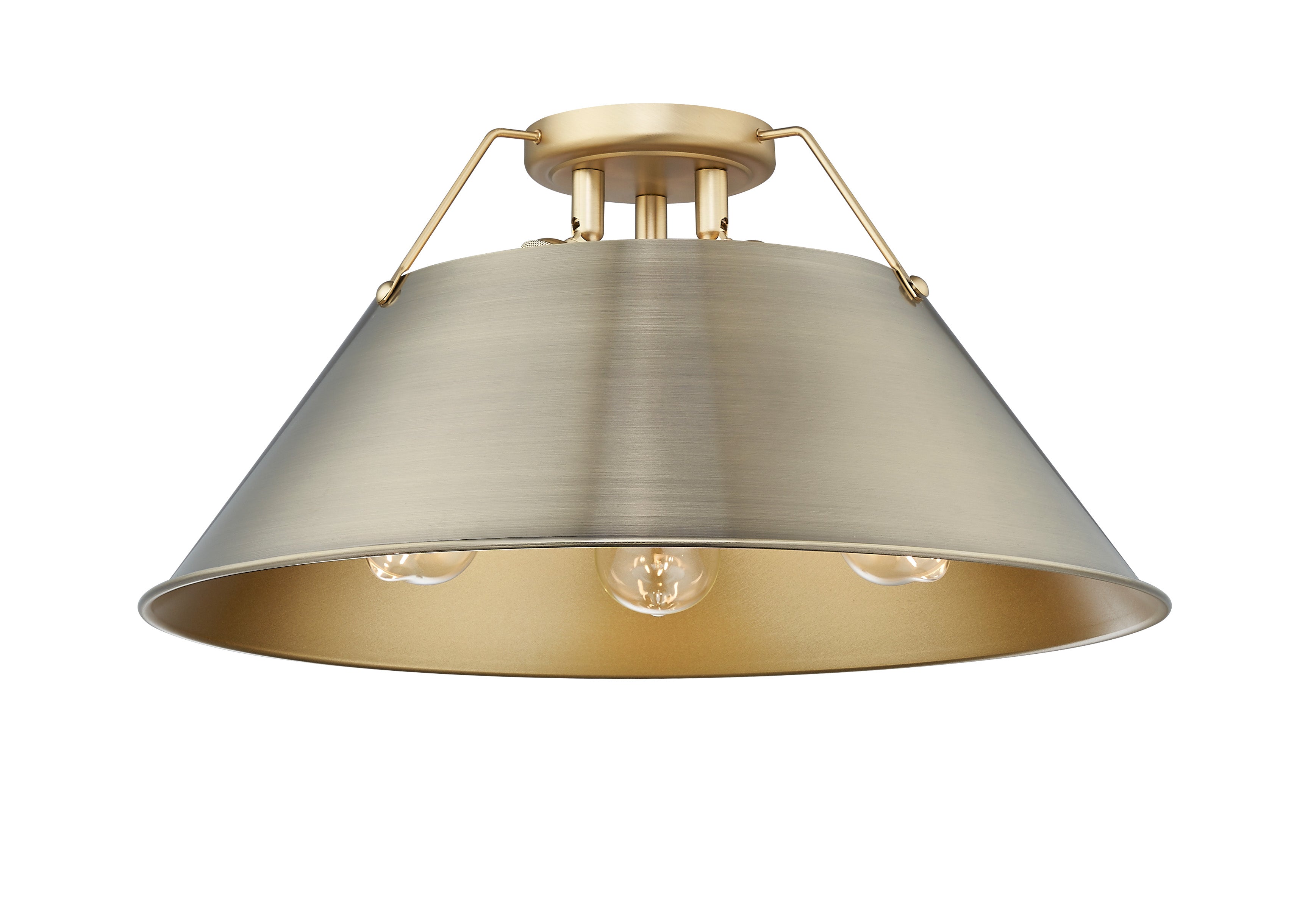 Orwell 3-Light Flush Mount in Brushed Champagne Bronze with Aged Brass - - Golden Lighting