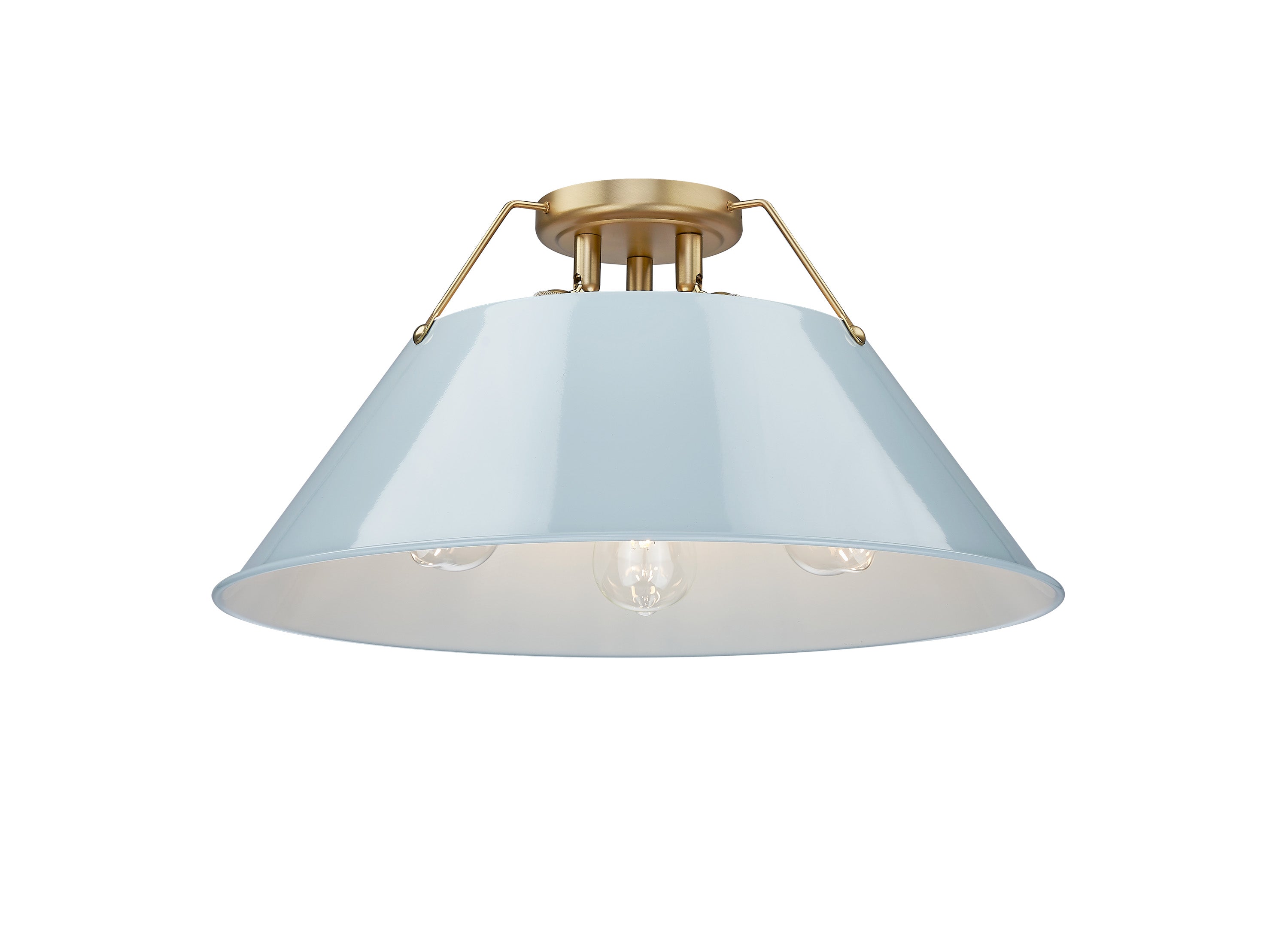 Orwell 3-Light Flush Mount in Brushed Champagne Bronze with Dusky Blue - - Golden Lighting