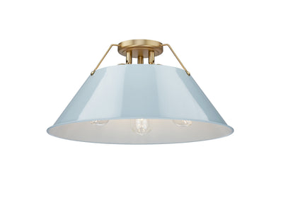 Yep by Golden Lighting Orwell 3-light Flush Mount in Brushed Champagne Brass and Dusky Blue shade - Default Title - Golden Lighting