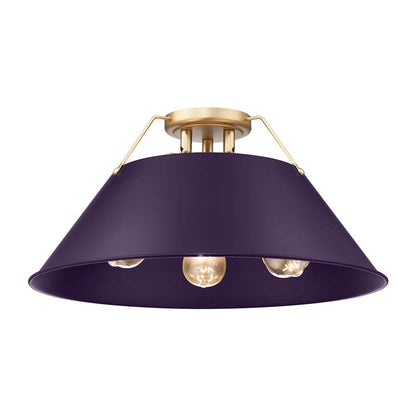 Yep by Golden Lighting Orwell 3-light Flush Mount in Brushed Champagne Brass and Exotic Purple shade