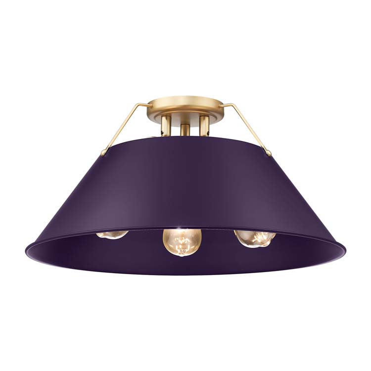 Yep by Golden Lighting Orwell 3-light Flush Mount in Brushed Champagne Brass and Exotic Purple shade