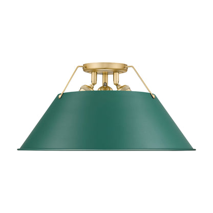 Orwell 3-Light Flush Mount in Brushed Champagne Bronze with Pine Green - - Golden Lighting