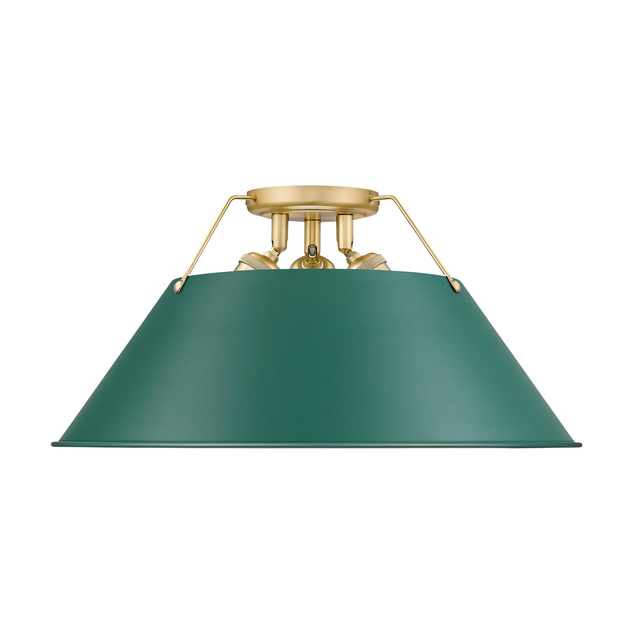 Yep by Golden Lighting Orwell 3-light Flush Mount in Brushed Champagne Brass and Pine Green shade - - Golden Lighting