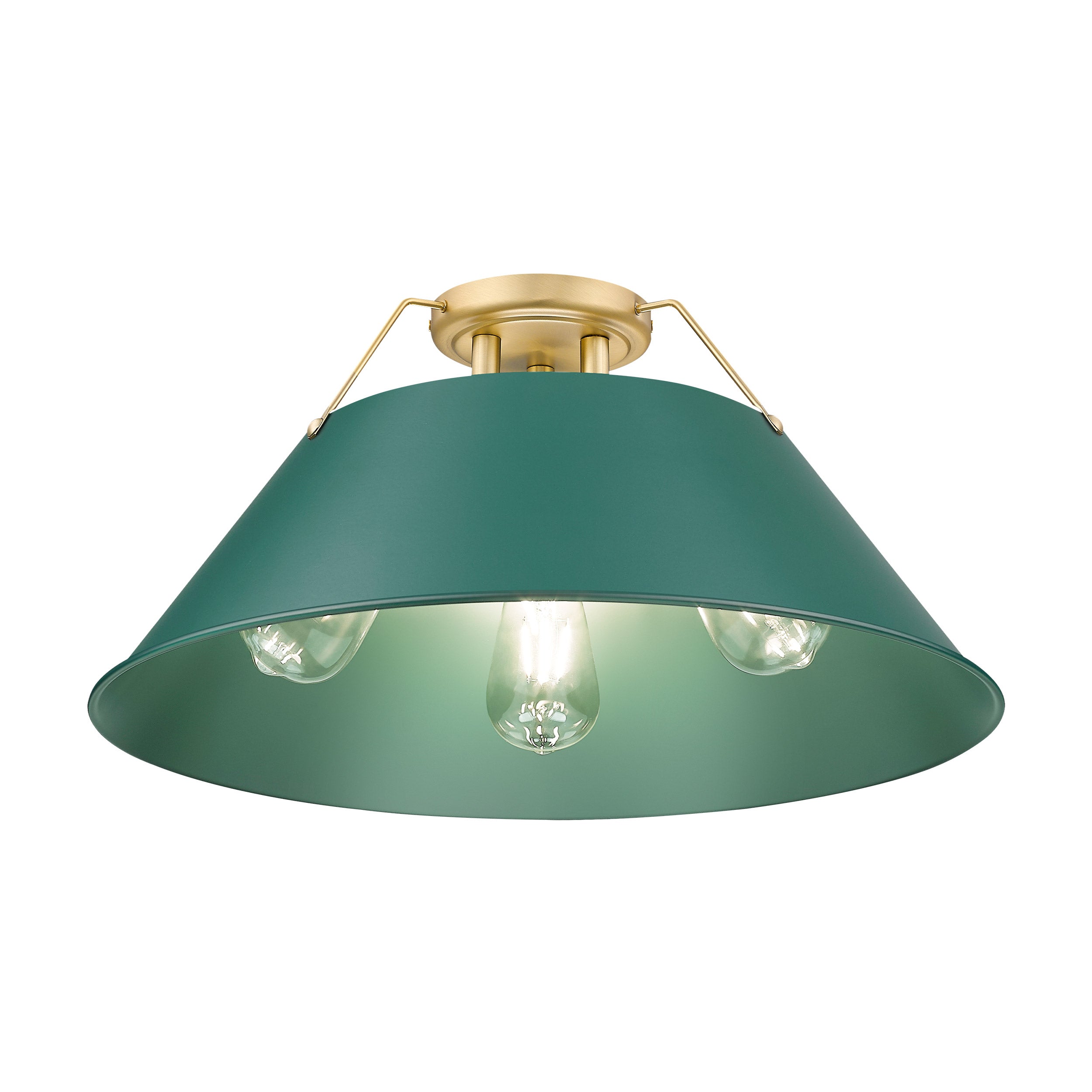 Yep by Golden Lighting Orwell 3-light Flush Mount in Brushed Champagne Brass and Pine Green shade - - Golden Lighting