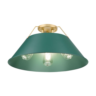 Yep by Golden Lighting Orwell 3-light Flush Mount in Brushed Champagne Brass and Pine Green shade - - Golden Lighting