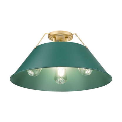 Yep by Golden Lighting Orwell 3-light Flush Mount in Brushed Champagne Brass and Pine Green shade - - Golden Lighting