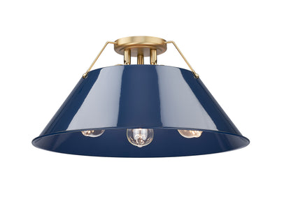 Orwell 3-Light Flush Mount in Brushed Champagne Bronze with Matte Navy - - Golden Lighting