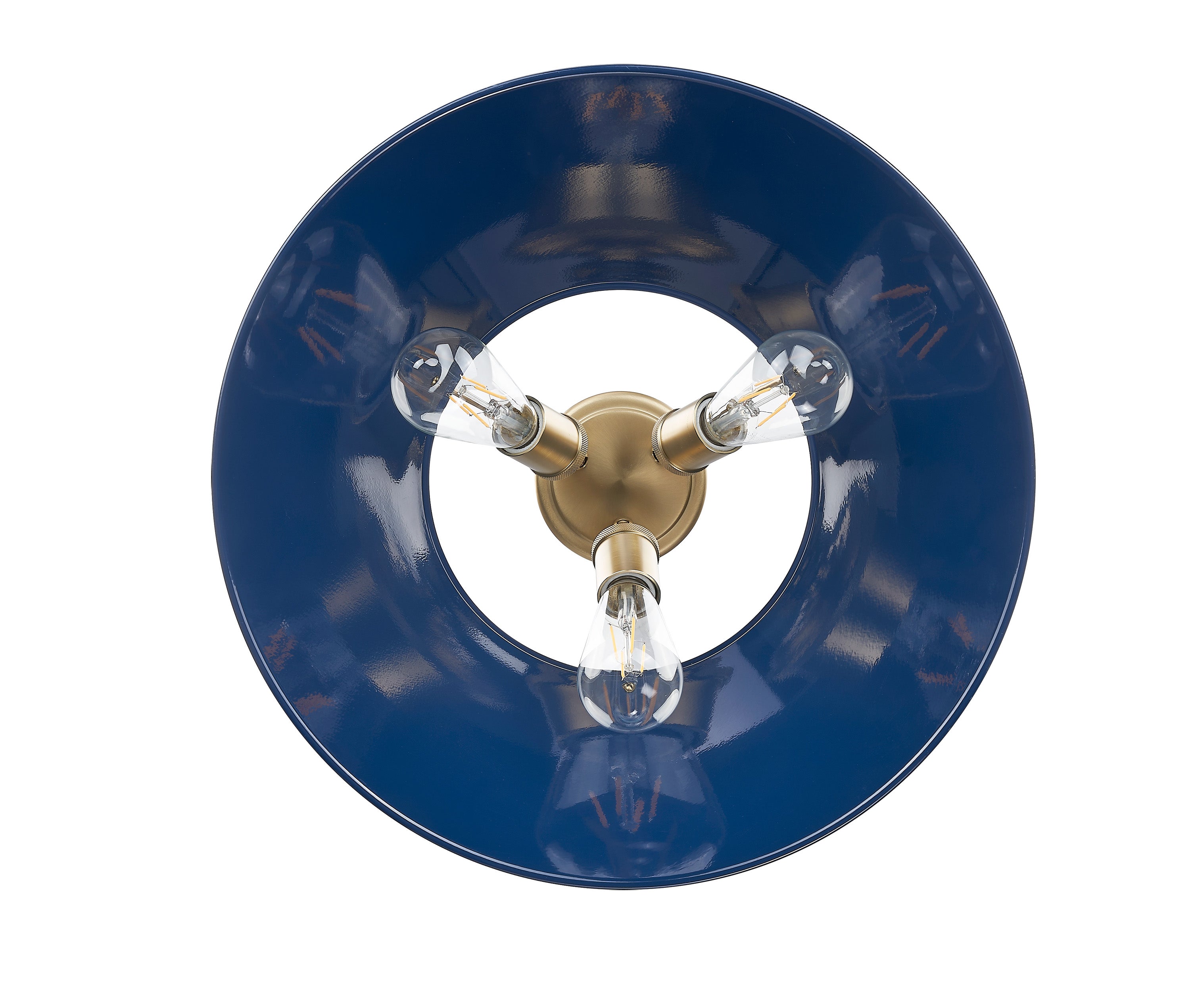 Yep by Golden Lighting Orwell 3-light Flush Mount in Brushed Champagne Brass and Navy Blue shade - - Golden Lighting