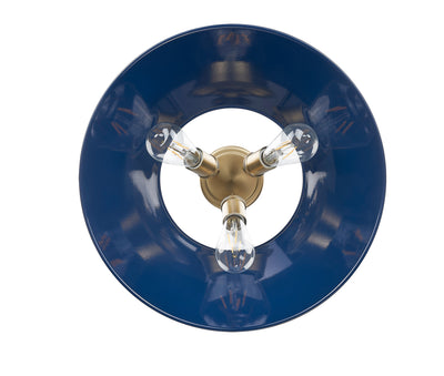 Yep by Golden Lighting Orwell 3-light Flush Mount in Brushed Champagne Brass and Navy Blue shade - - Golden Lighting