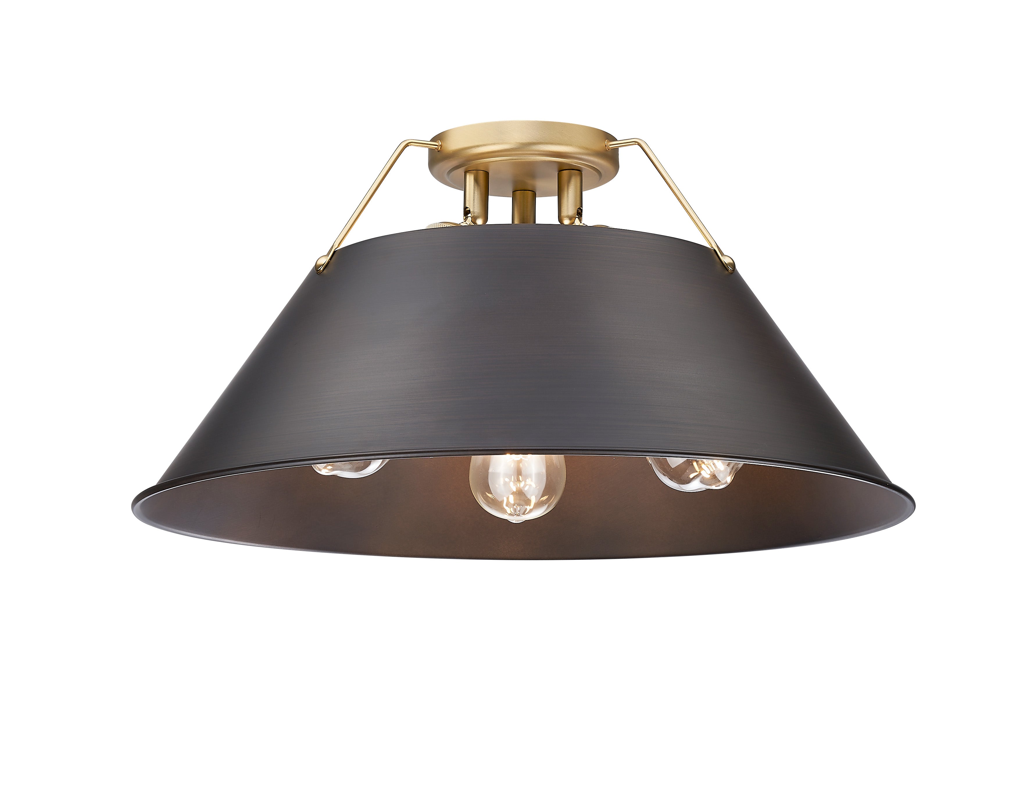 Orwell 3-Light Flush Mount in Brushed Champagne Bronze with Rubbed Bronze - - Golden Lighting