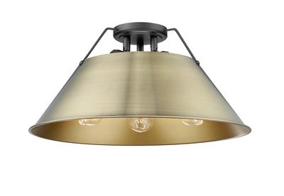 Yep by Golden Lighting Orwell 3-light Flush Mount in Matte Black and Aged Brass shade - Default Title - Golden Lighting