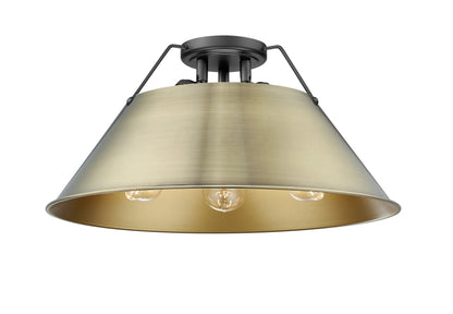 Orwell 3-Light Flush Mount in Matte Black with Aged Brass - - Golden Lighting