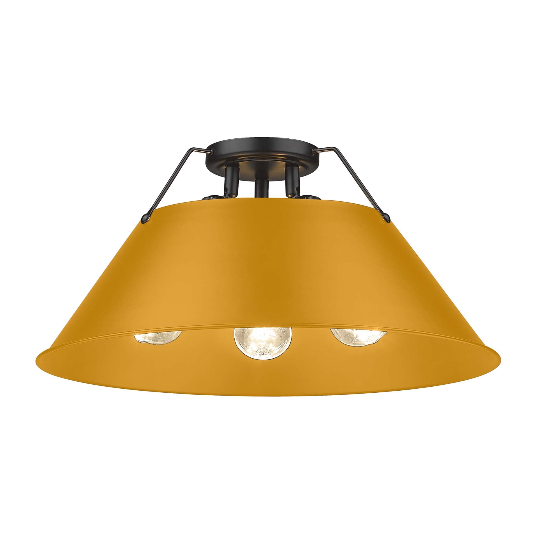 Yep by Golden Lighting Orwell 3-light Flush Mount in Matte Black and Auric Yellow shade