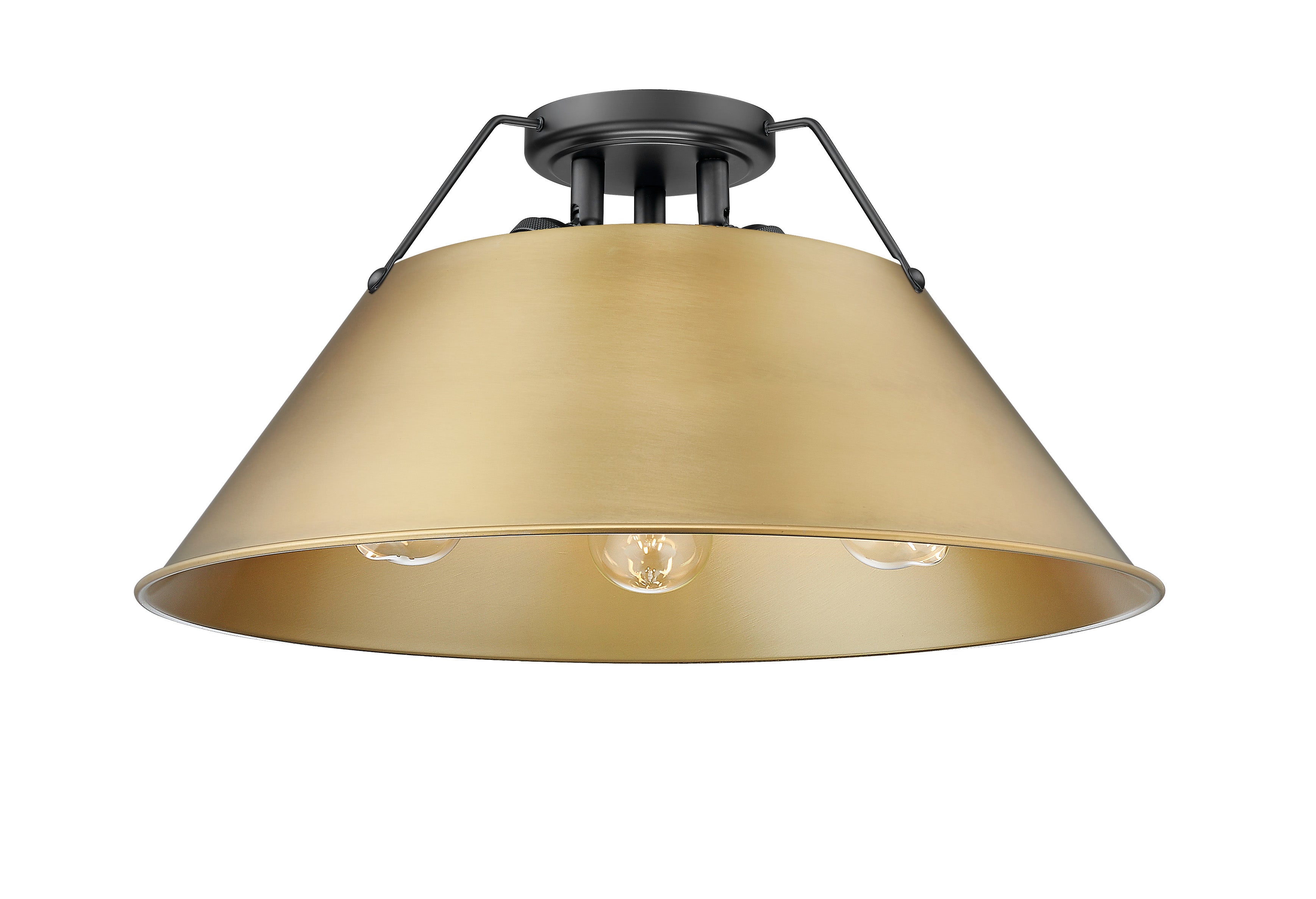 Orwell 3-Light Flush Mount in Matte Black with Brushed Champagne Bronze - - Golden Lighting