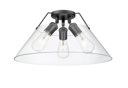 Orwell 3-Light Flush Mount in Matte Black with Clear Glass - - Golden Lighting