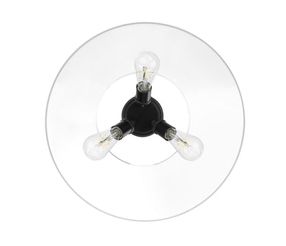 Yep by Golden Lighting Orwell 3-light Flush Mount in Matte Black and Clear Glass - - Golden Lighting