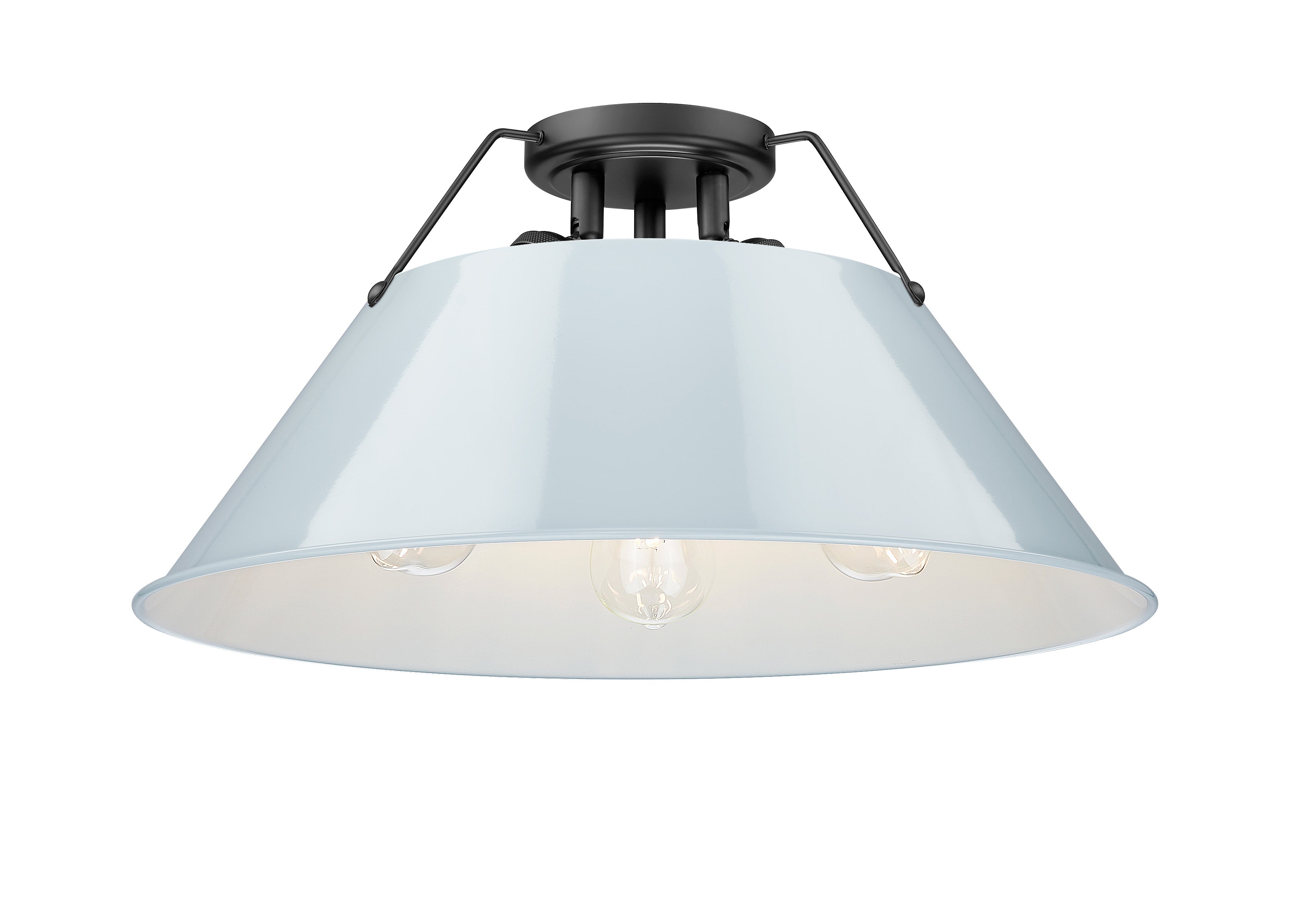 Orwell 3-Light Flush Mount in Matte Black with Dusky Blue - - Golden Lighting