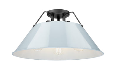 Yep by Golden Lighting Orwell 3-light Flush Mount in Matte Black and Dusky Blue shade - Default Title - Golden Lighting