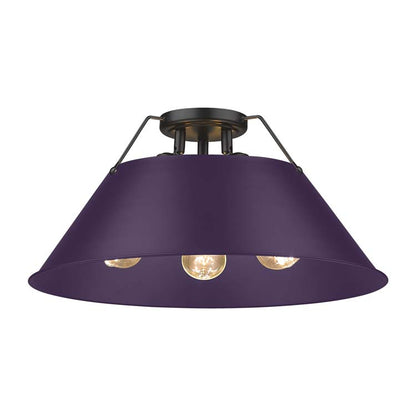 Yep by Golden Lighting Orwell 3-light Flush Mount in Matte Black and Exotic Purple shade
