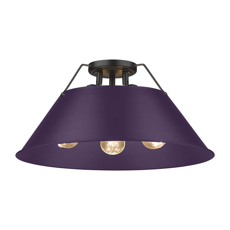 Yep by Golden Lighting Orwell 3-light Flush Mount in Matte Black and Exotic Purple shade