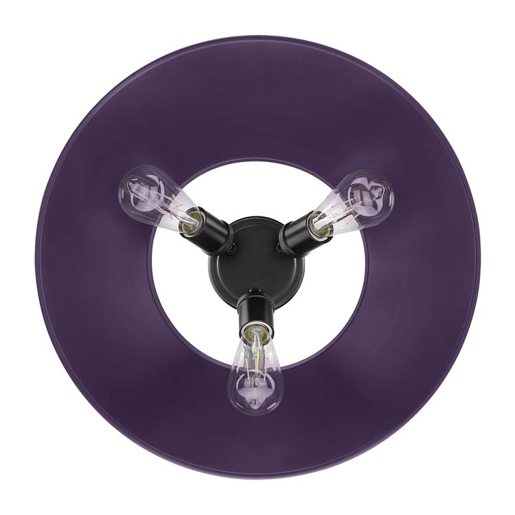 Yep by Golden Lighting Orwell 3-light Flush Mount in Matte Black and Exotic Purple shade - - Golden Lighting