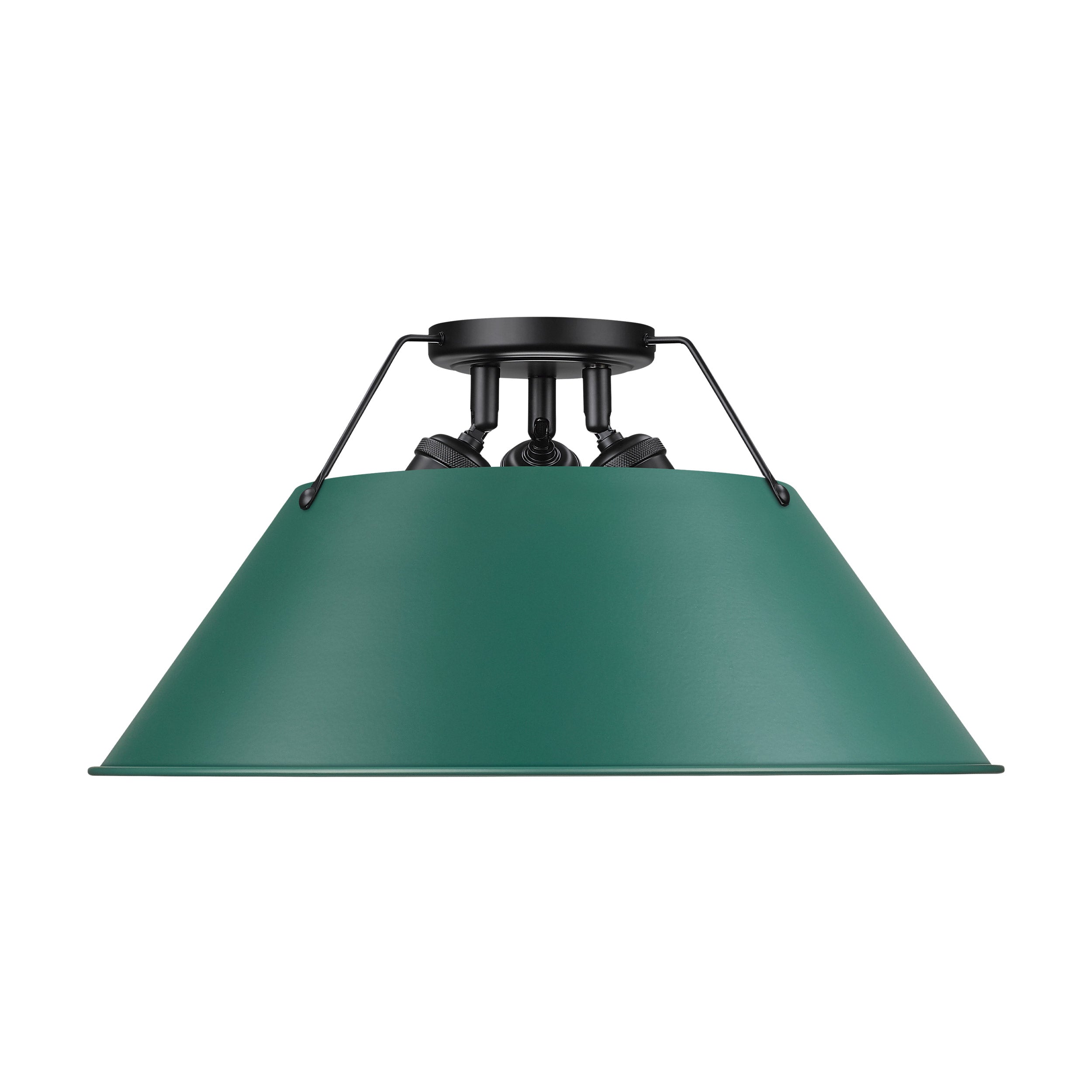 Yep by Golden Lighting Orwell 3-light Flush Mount in Matte Black and Pine Green shade - - Golden Lighting