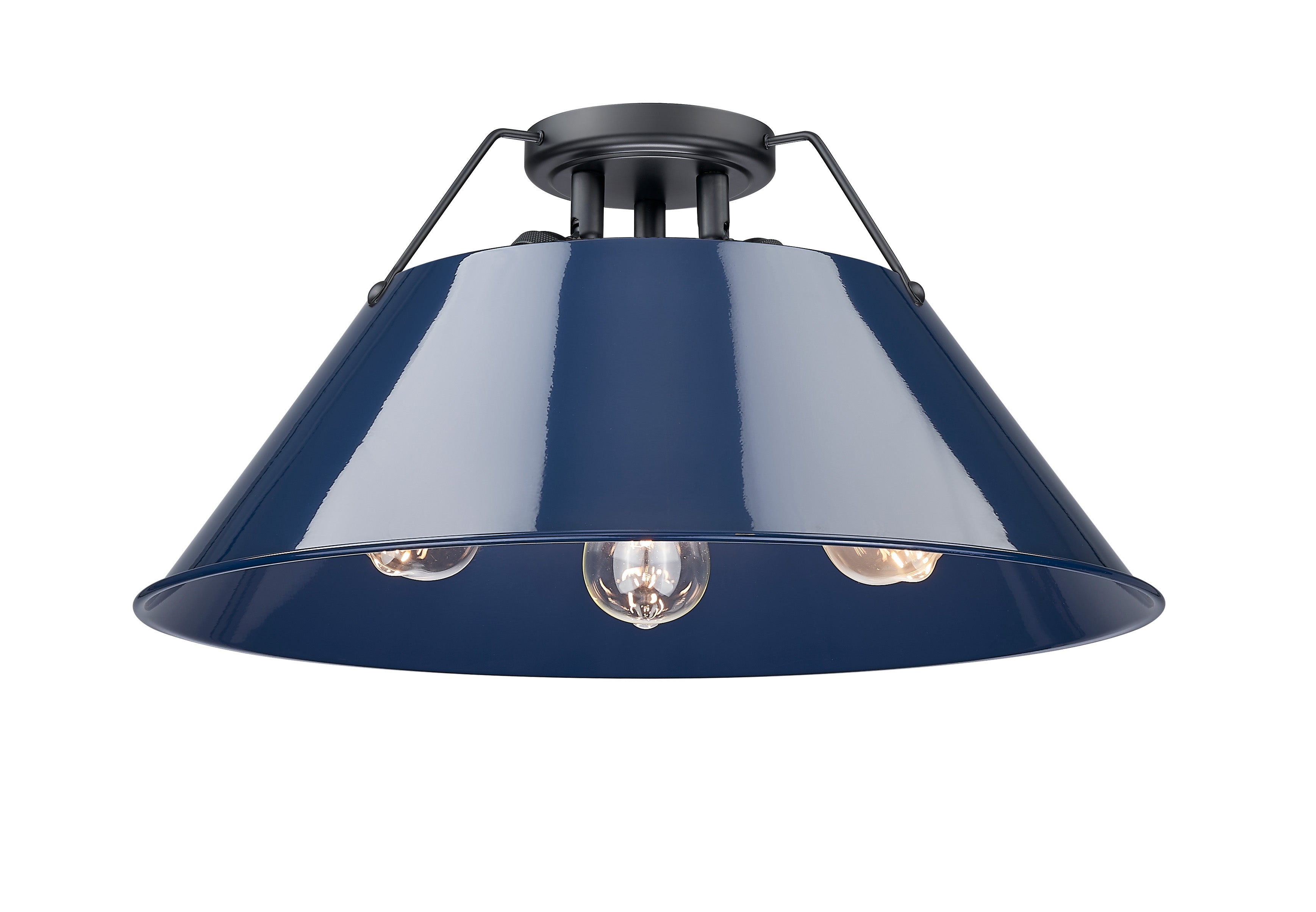 Orwell 3-Light Flush Mount in Matte Black with Matte Navy - - Golden Lighting