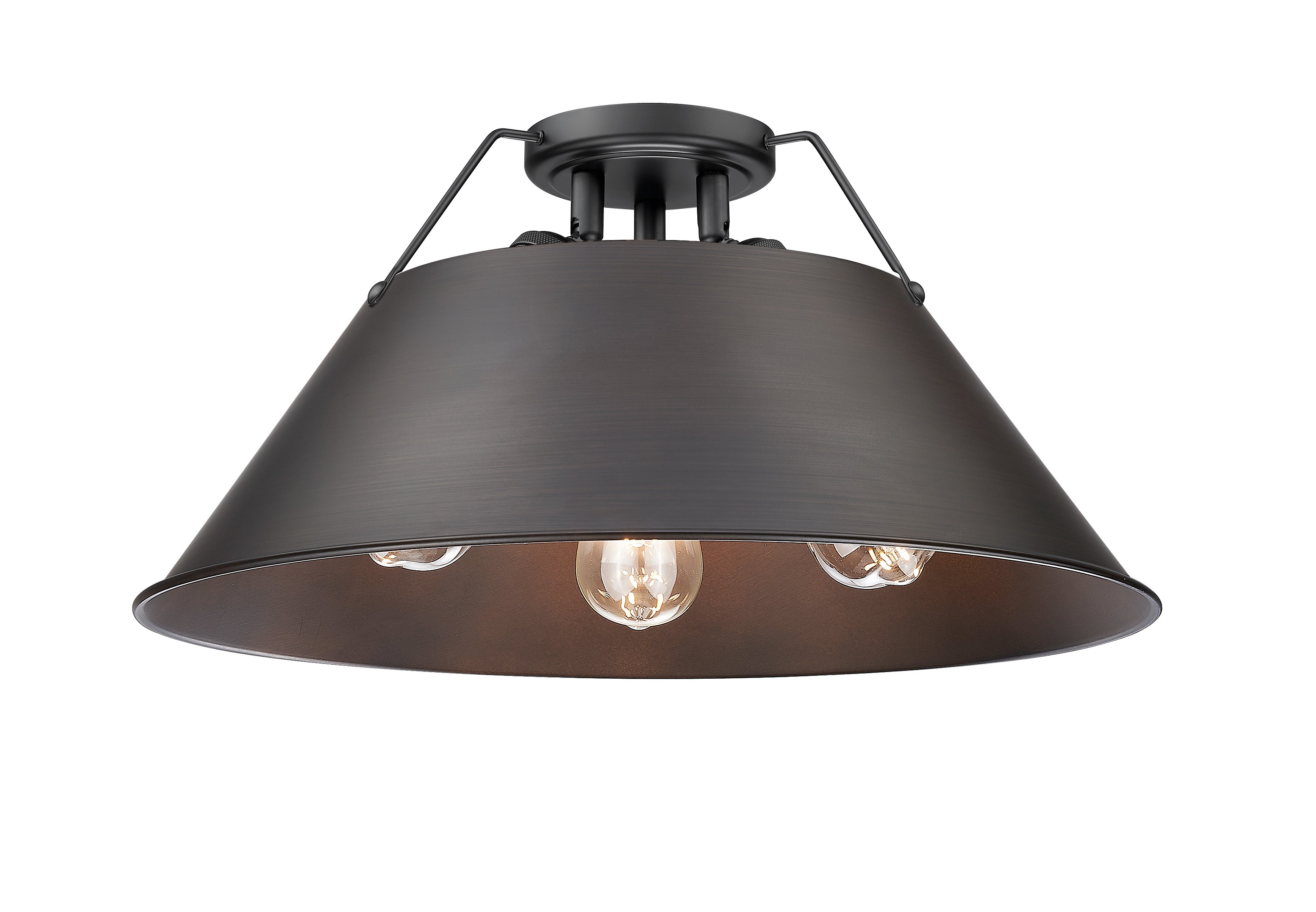 Orwell 3-Light Flush Mount in Matte Black with Rubbed Bronze - - Golden Lighting