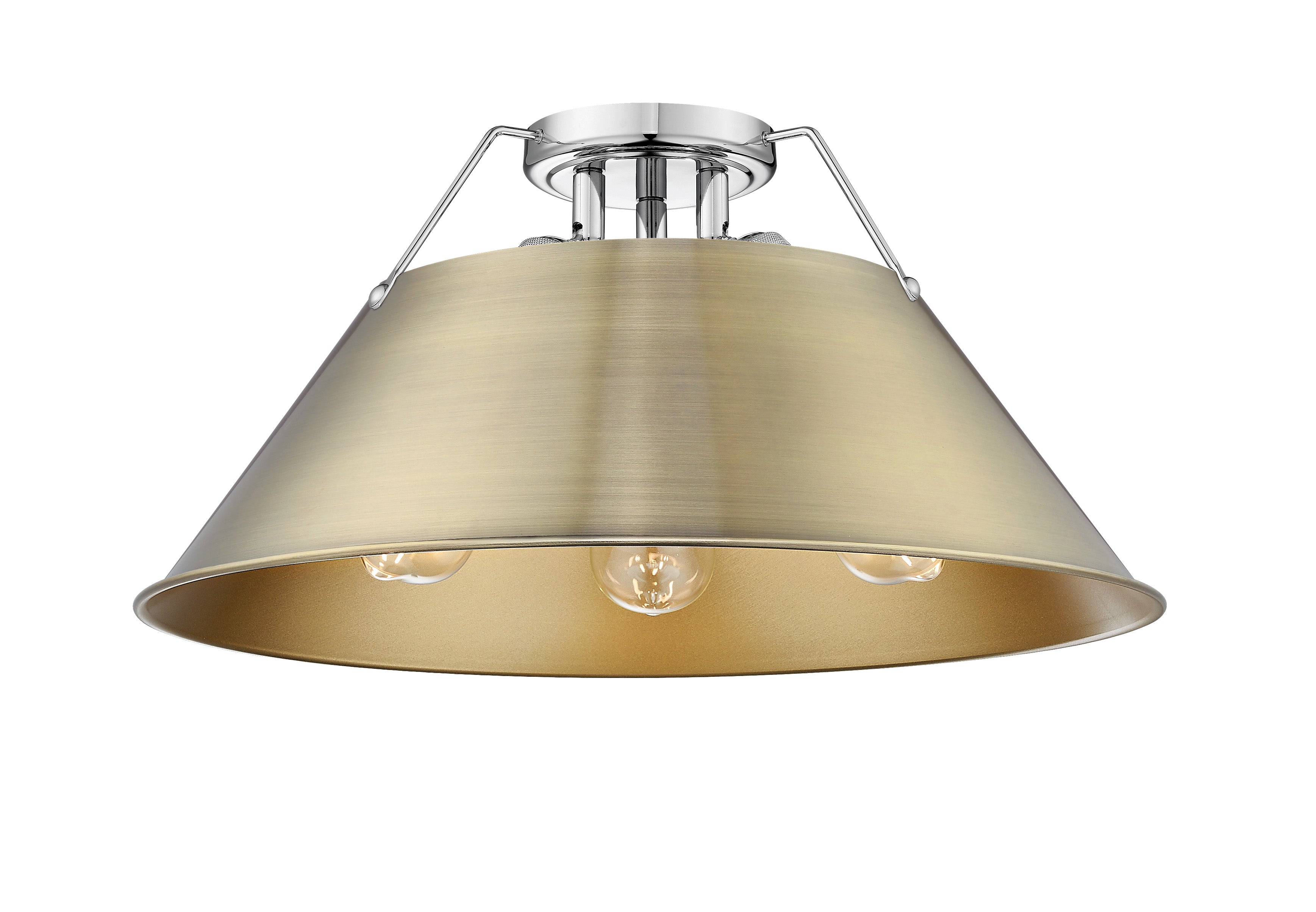 Orwell 3-Light Flush Mount in Chrome with Aged Brass - - Golden Lighting