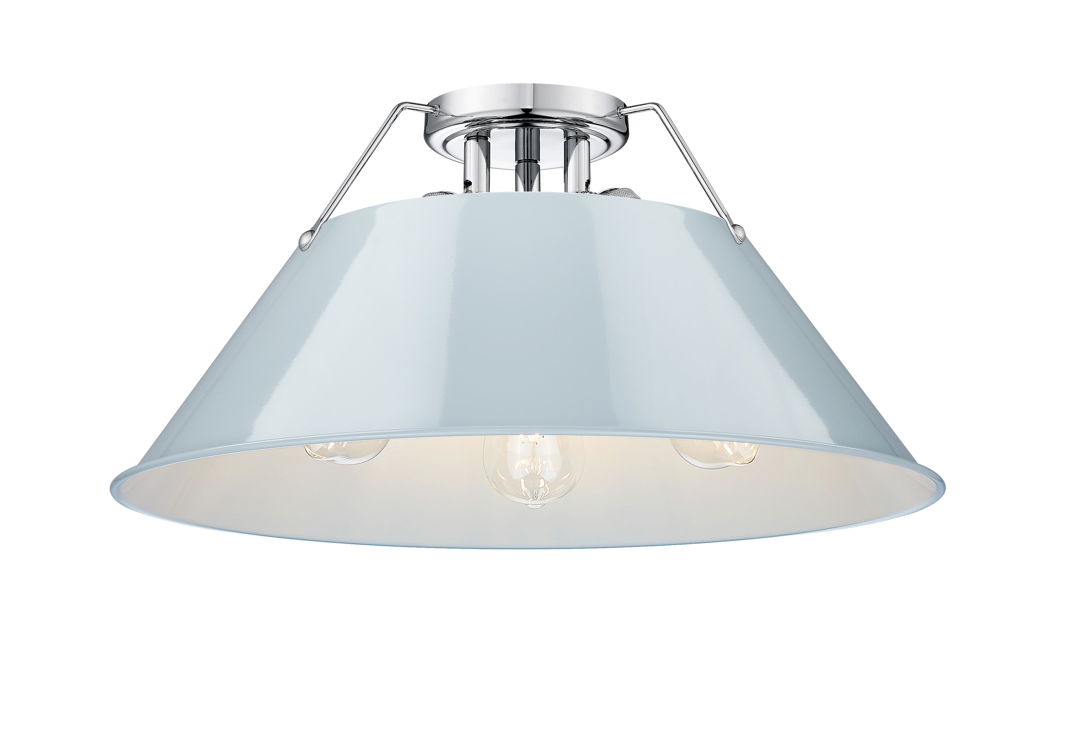 Orwell 3-Light Flush Mount in Chrome with Dusky Blue - - Golden Lighting