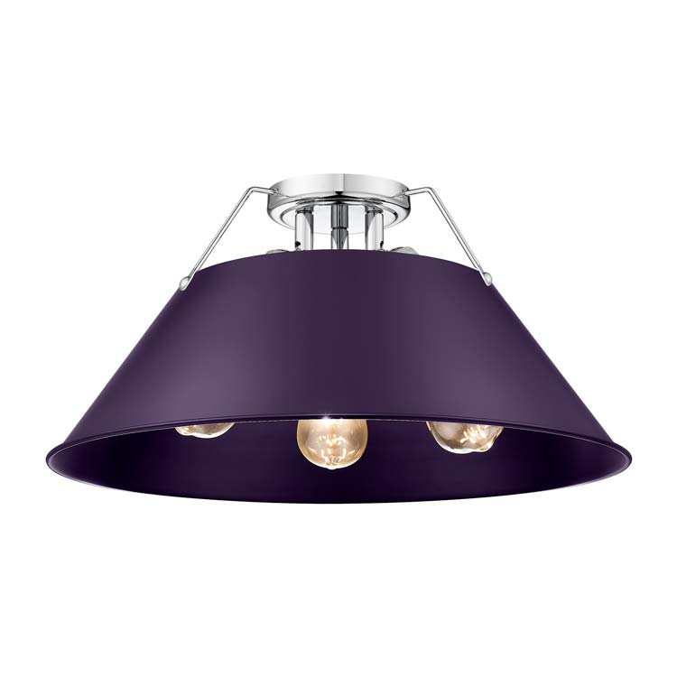 Yep by Golden Lighting Orwell 3-light Flush Mount in Chrome and Exotic Purple shade