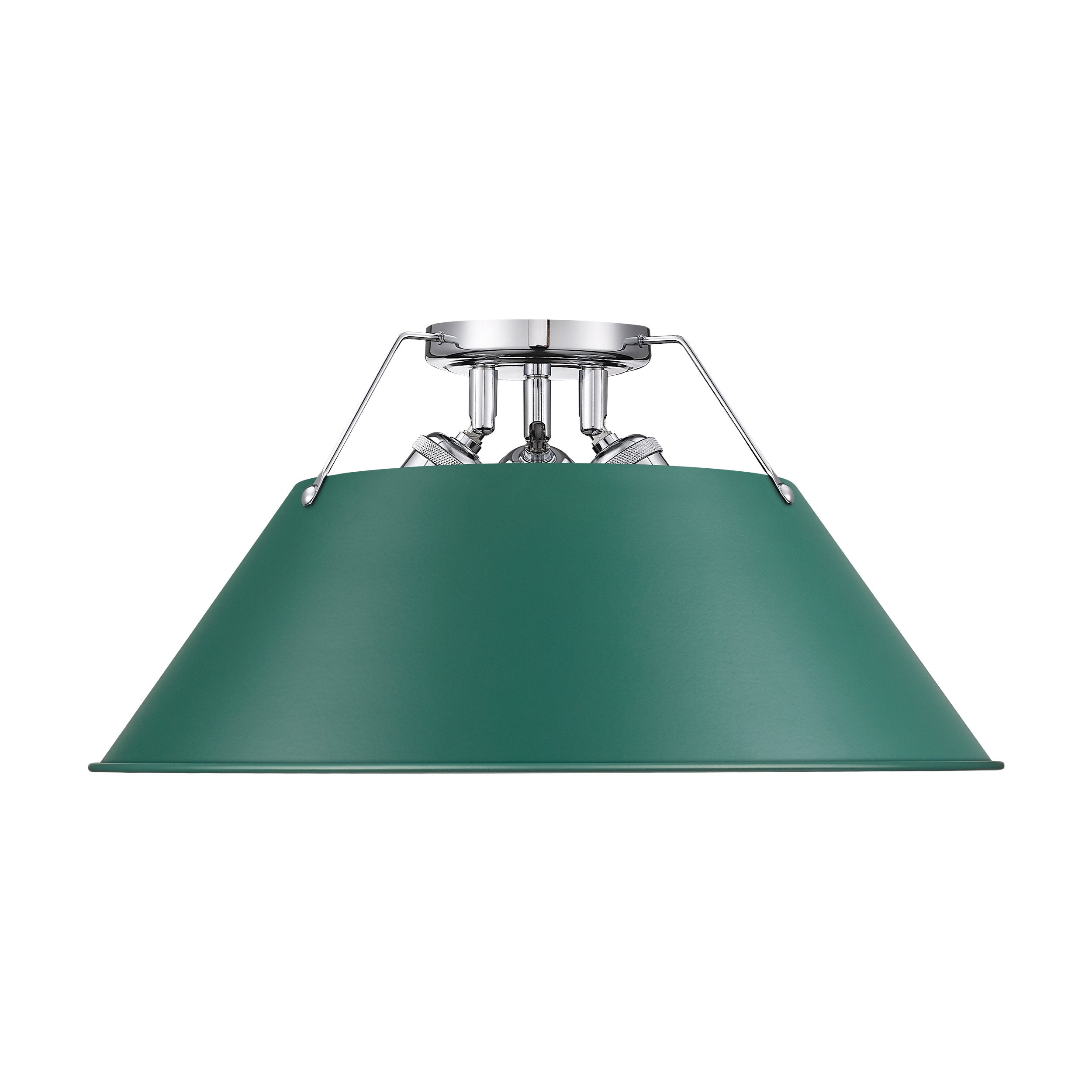 Orwell 3-Light Flush Mount in Chrome with Pine Green - - Golden Lighting