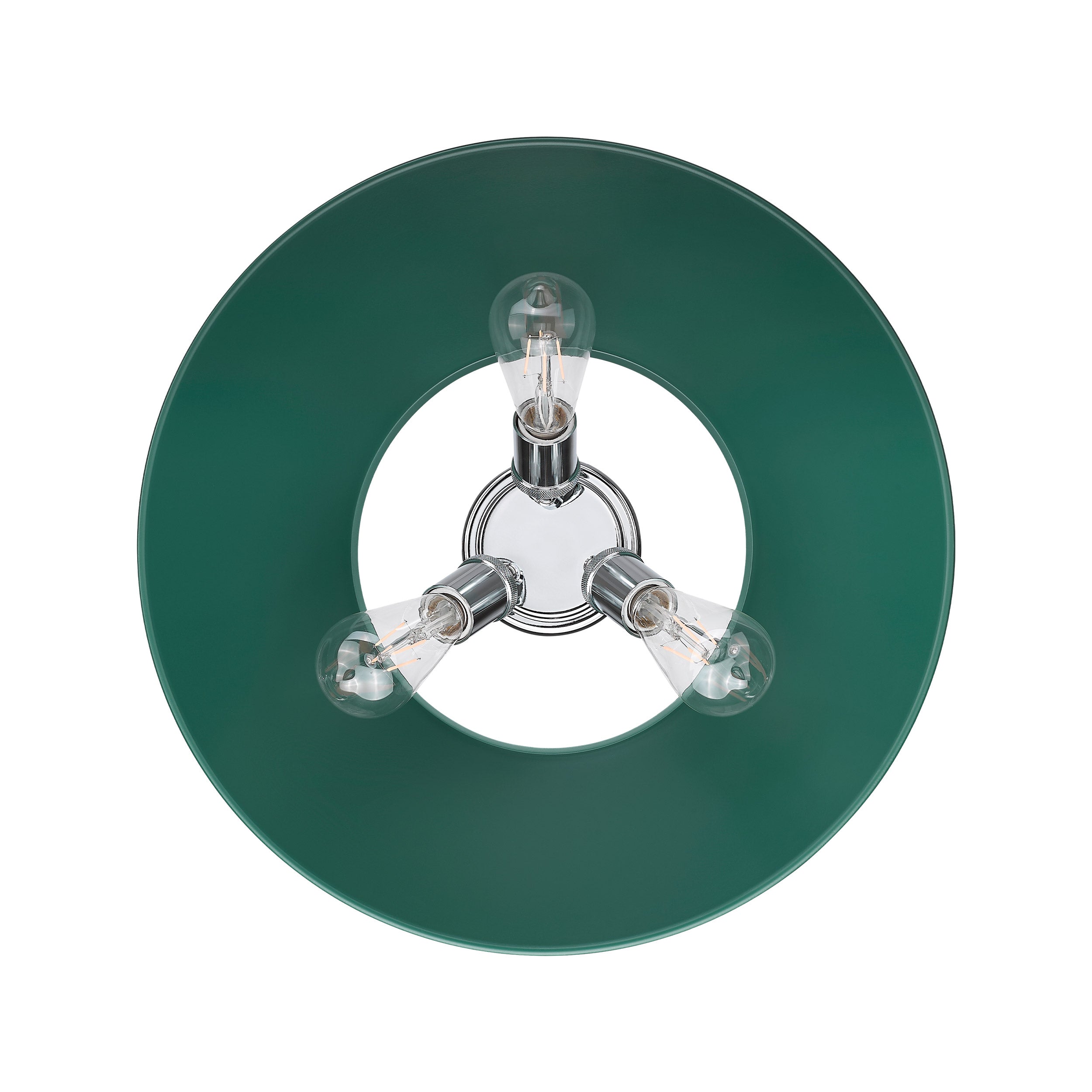 Orwell 3-Light Flush Mount in Chrome with Pine Green - Default Title - Golden Lighting